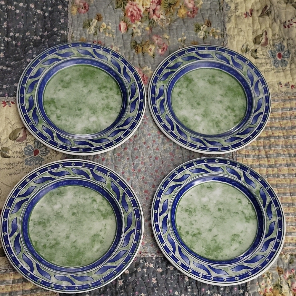 Pier 1 Italy Blue and Green Ceramic Salad,Dessert Plates 4 Piece Set